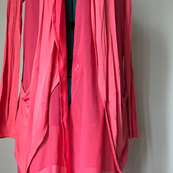 SOLDCoral pink peach chiffon oversized cardigan - Picture 3 of 5